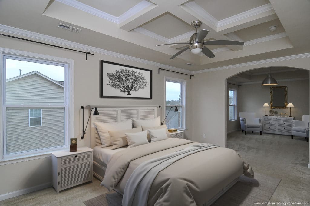 Staged bedroom with virtual staging software